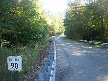 Route 284 heading westbound through Pine Township as a narrow two-lane road PA 284 westbound.jpg