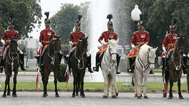 The Ceremonial guard of honour at the Aiwan-e-Sadr.