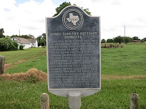 Texas historical marker is located on FM 359 at the James Tarrant Pattison home site.