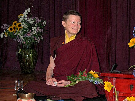 Ani Pema Chodron, an American woman who was ordained as a bhikkhuni (a fully ordained Buddhist nun) in a lineage of Tibetan Buddhism in 1981. Pema Chödrön was the first American woman to be ordained as a Buddhist nun in the Tibetan Buddhist tradition.[32][33]