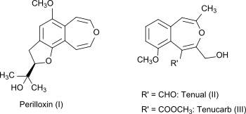 Struktur formula untuk perilloxin (I), tenual (II), dan tenucarb (III)