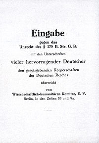 The Scientific-Humanitarian Committee's petition against Paragraph 175 Petition gegen 175.jpg