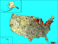 Mapa amerických okresů podle procentuálního zastoupení Poláků