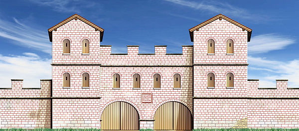 The reconstructed porta praetoria of Castrum Pfünz, Germany, near the Rhaetian Limes.