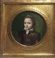 Ritratto di Europa Anguissola bambina, opera attribuita a Lucia Anguissola, olio su tavola, 14.5 di diametro, post 1550 (Pinacoteca Tosio Martinengo, Brescia, Italia)[1][2][3]