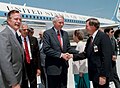 President George Bush and Alabama Governor Guy Hunt are greeted by Marshall's sixth Center Director Thomas J. Lee at at Redstone Arsenal.jpg