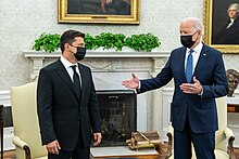 President Joe Biden and President Volodymyr Zelenskyy of Ukraine in 2021. President Joe Biden and President Volodymyr Zelensky.jpg