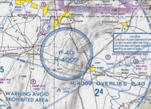 Part of a terminal area chart, showing the prohibited/restricted airspace surrounding Camp David Prohibited Area P-40 Camp David.png