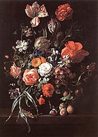 Rachel Ruysch, Still-Life with Bouquet of Flowers and Plums, oil on canvas, Royal Museums of Fine Arts of Belgium, Brussels