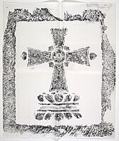 Rubbing of another stone block from the Cross Temple depicting the Christian cross on a lotus base]