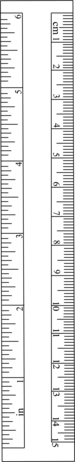 A ruler with two linear scales: the metric and imperial. It includes shorter minor graduations and longer major graduations. Ruler Figure.png