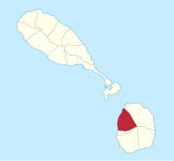 The location of Saint Thomas (Nevis) on the island of Nevis