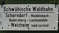 Deutsch: Zuglaufschild der Schwäbischen Waldbahn (2010)