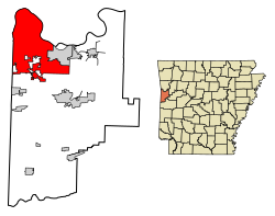Lokalizacja Fort Smith w hrabstwie Sebastian, Arkansas.
