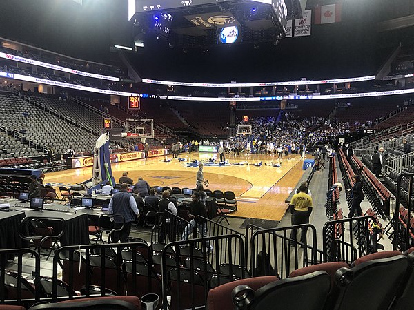 The Seton Hall Pirates warming up at the Prudential Center in November 2021