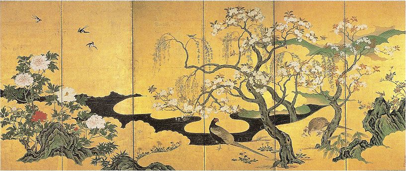 Shunka kachō-zu Byōbu by Kanō Einō (right panel).jpg