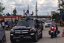 A homecoming parade for Biles in Spring, Texas on August 24, 2016