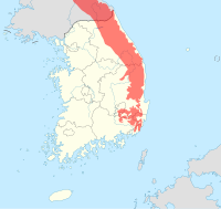 태백산맥이 특별히 표시된 지도 South Korea location map with taebaek mountains marked.svg