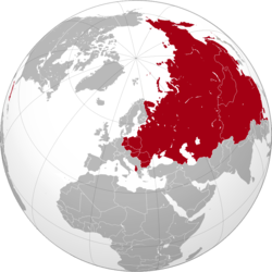 The maximum territorial extent of countries in the world under Soviet influence, after the Cuban Revolution of 1959 and before the official Sino-Soviet split of 1961 Soviet empire 1960.png