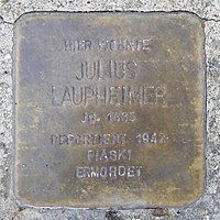 Stumbling stone for Julius Laupheimer (1885) in Memmingen.jpg