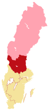 Forvaltningsrettens domskreds (rødt) samt denne kammerret den falder under (lysrosa).