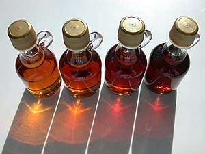 Various grades of U.S. maple syrup Syrup grades large.JPG