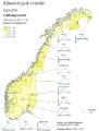 Temperature diagram of Norway. Areas with the same temperature have the same color