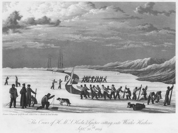 The Crews of H.M.S. Hecla & Griper Cutting Into Winter Harbour, Sept. 26th, 1819.jpg