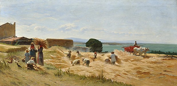 The wheat harvest in Castiglioncello label QS:Lit,"La raccolta del grano a Castiglioncello" label QS:Len,"The wheat harvest in Castiglioncello" 1867