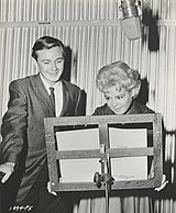 Tommy Kirk and Sandra Dee during recording for the English dub