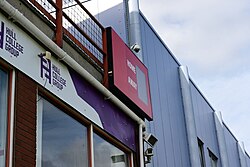 An electronic scoreboard, albeit manually operated, at the edge of the Roger Millward West Stand at Sewell Group Craven Park, Kingston upon Hull.