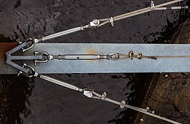 Turnbuckles on a support for a boat jetty
