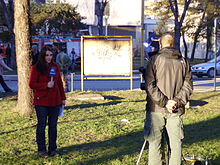 A Hayat TV reporter outside the burning Government Building of Tuzla Canton Tuzla unrest 2014-02-07 file 24.JPG