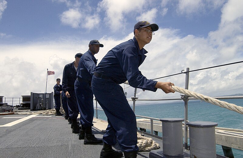 File:US Navy 030819-N-2613R-012 Sailors from USS Cushing's (DD 985) deck division hauls in the lines before getting underway from Okinawa, Japan.jpg