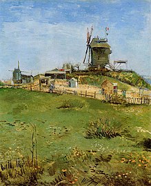 Het schilderij Le Moulin de la Galette van Vincent van Gogh, geschilderd in 1887. Destijds was Montmartre nog een dorp en stonden er de nodige molens maar nu staat alleen deze molen er nog
