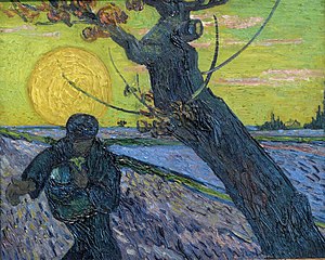 Paint texture on The Sower with Setting Sun by Vincent van Gogh WLANL - jankie - De zaaier, Vincent van Gogh (1888).jpg