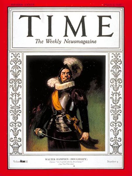 Walter Hampden on the cover of Time in 1929, while he was the producer, director, star and theatre manager of a Broadway revival of Cyrano de Bergerac