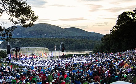 The Trophy Point Amphitheater hosts cadet ceremonies as well as free summer concerts.
