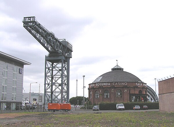 Finnieston with the Finnieston Crane and North Rotunda in the foreground and the Clyde Auditorium in the background.