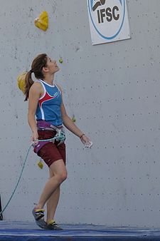 Jana Čerešněva v semifinále ME 2013 v lezení na obtížnost, Chamonix