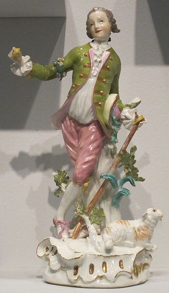 File:'Shepherd', hard-paste porcelain sculpture with gilding, c. 1750-60, German, possibly Meissen, Honolulu Museum of Art.JPG