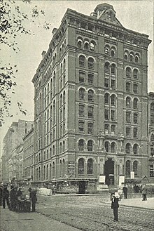 The Evening Post and The Nation, 210 Broadway, Manhattan, New York (King1893NYC) pg617 THE EVENING POST AND THE NATION, EVENING POST BUILDING (cropped).jpg