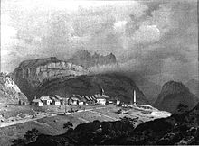 Montgenèvre au XIXe siècle, lithographie de Victor Cassien (1808 - 1893).