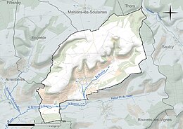 Carte en couleur présentant le réseau hydrographique de la commune