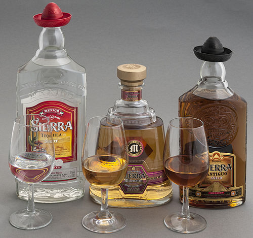 Three varieties of tequila