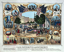 Celebração em 1870 da Décima Quinta Emenda como garantia dos direitos dos afro-americanos.