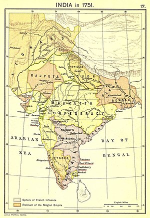 1751 map of India from "Historical Atlas of India", by Charles Joppen.jpg