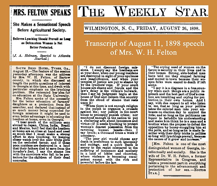 File:18980826 Mrs. Felton Speaks - lynching - The Wilmington Weekly Star.jpg