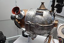 1923 prototype Mark XI on display at the Steven F. Udvar-Hazy Center. A pre-autopilot version, turning it around the bearing at the base indicated the desired direction changes to the pilot. 1923 Norden MK XI Bombsight Prototype.jpg