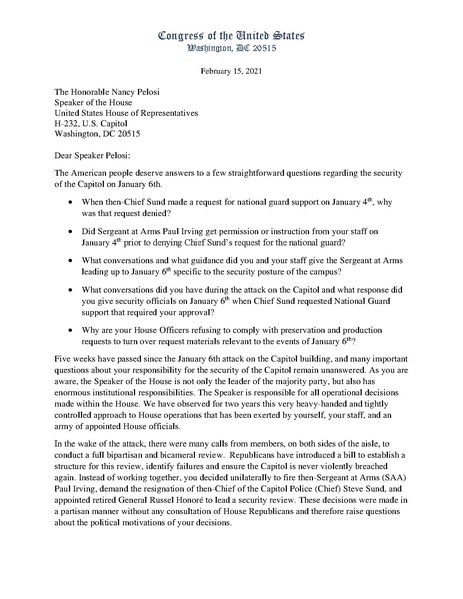 File:2-15-2021 Letter to Speaker Pelosi re January 6th.pdf